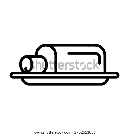 Black line drawing of rolled towel on tray bathroom linen icon simple minimalist design