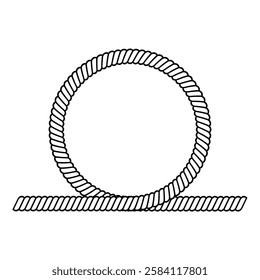 Black line drawing rope circle, with straight rope line underneath