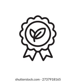 Black line drawing of a rosette award with a leaf emblem