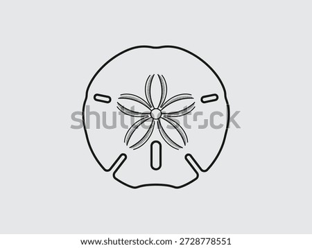Black line drawing of sand dollar shell
