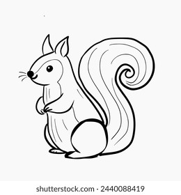 black line drawing squirrel standing.Vector illustration isolated on white.