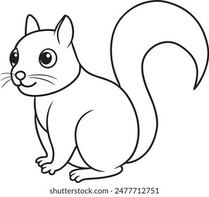 black line drawing squirrel standing.Vector illustration isolated on white