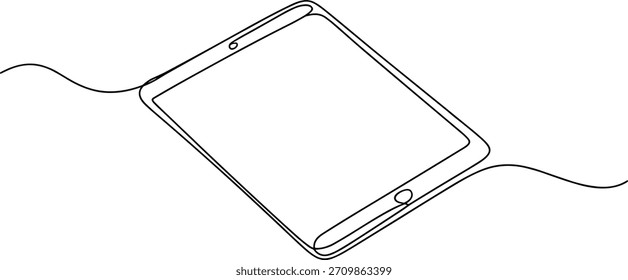 Black line drawing of a tablet device technology digital