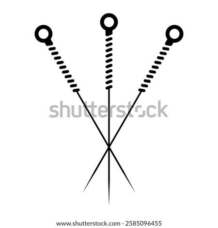 Black line drawing three acupuncture needles alternative traditional Chinese medicine