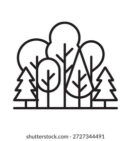 a black line drawing of trees on a white background
