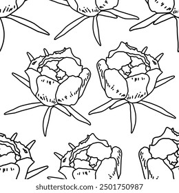 Black line drawing is a vector illustration. Seamless pattern for fashion design, fabric, wallpaper and all kinds of prints on a white background.