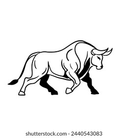 Dibujo de línea negra de un bisonte andante. Ilustración vectorial aislado en blanco.