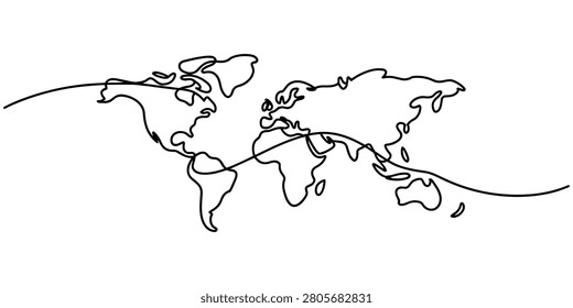 A black line drawing of a world map	
