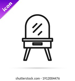 Black line Dressing table icon isolated on white background.  Vector