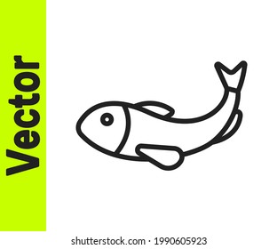 Black line Dried fish icon isolated on white background.  Vector