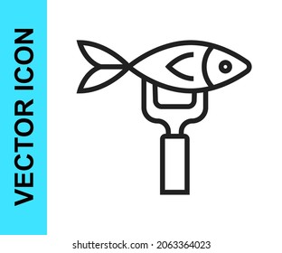 Black line Dried fish icon isolated on white background.  Vector