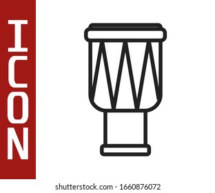 Black line Drum icon isolated on white background. Music sign. Musical instrument symbol.  Vector Illustration
