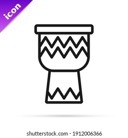 Black line Drum icon isolated on white background. Music sign. Musical instrument symbol.  Vector