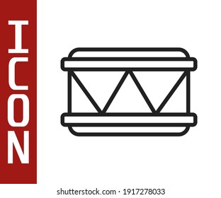 Black line Drum icon isolated on white background. Music sign. Musical instrument symbol.  Vector