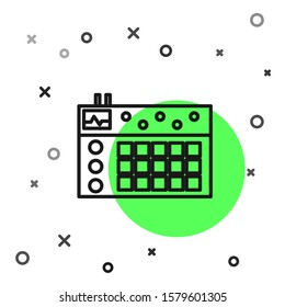 Black line Drum machine icon isolated on white background. Musical equipment.  Vector Illustration