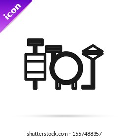 Black line Drums icon isolated on white background. Music sign. Musical instrument symbol.  Vector Illustration