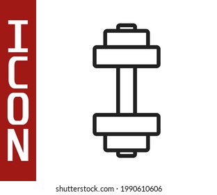 Black line Dumbbell icon isolated on white background. Muscle lifting icon, fitness barbell, gym, sports equipment, exercise bumbbell.  Vector