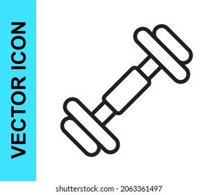 Black line Dumbbell icon isolated on white background. Muscle lifting, fitness barbell, sports equipment.  Vector