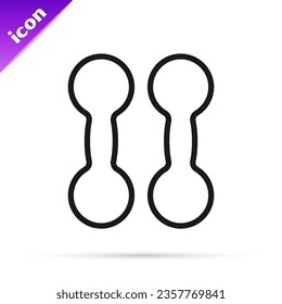 Black line Dumbbell icon isolated on white background. Muscle lifting icon, fitness barbell, gym, sports equipment, exercise bumbbell.  Vector