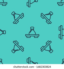 Black line Dumpling on cutting board icon isolated seamless pattern on green background. Traditional chinese dish.  Vector Illustration