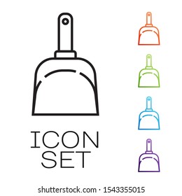 Black line Dustpan icon isolated on white background. Cleaning scoop services. Set icons colorful. Vector Illustration