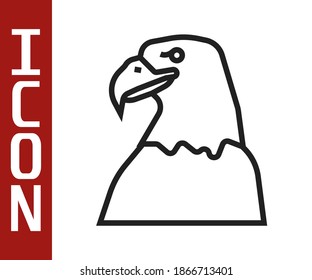 Black line Eagle head icon isolated on white background. Animal symbol.  Vector
