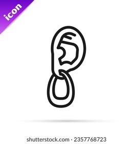 Black line Ear with earring icon isolated on white background. Piercing. Auricle. Organ of hearing.  Vector