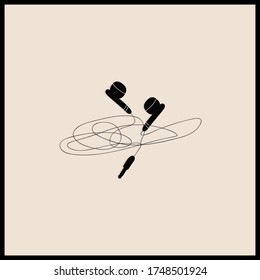 black line earphones with tangled cables vector illustration simple design