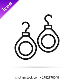 Black line Earrings icon isolated on white background. Jewelry accessories.  Vector