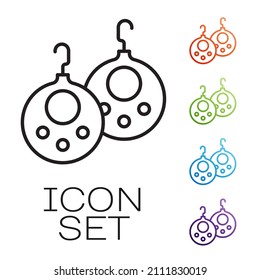 Black line Earrings icon isolated on white background. Jewelry accessories. Set icons colorful. Vector