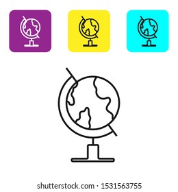 Black line Earth globe icon isolated on white background. Set icons colorful square buttons. Vector Illustration