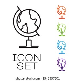 Black line Earth globe icon isolated on white background. Set icons colorful. Vector Illustration