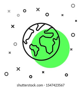 Black line Earth globe icon isolated on white background. World or Earth sign. Global internet symbol. Geometric shapes.  Vector Illustration