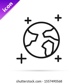 Black line Earth globe icon isolated on white background. World or Earth sign. Global internet symbol. Geometric shapes.  Vector Illustration