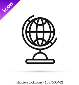 Black line Earth globe icon isolated on white background.  Vector Illustration