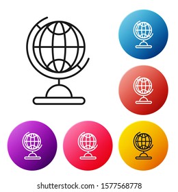 Black line Earth globe icon isolated on white background. Set icons colorful circle buttons. Vector Illustration