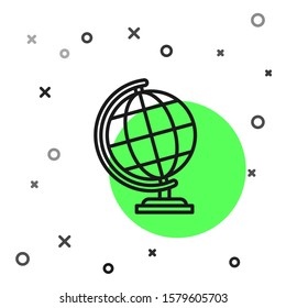 Black line Earth globe icon isolated on white background.  Vector Illustration