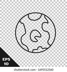 Black line Earth globe icon isolated on transparent background. World or Earth sign. Global internet symbol. Geometric shapes.  Vector Illustration