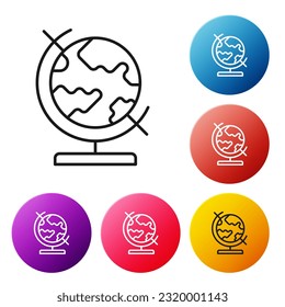 Black line Earth globe icon isolated on white background. Set icons colorful circle buttons. Vector
