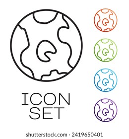 Black line Earth globe icon isolated on white background. World or Earth sign. Global internet symbol. Geometric shapes. Set icons colorful. Vector Illustration