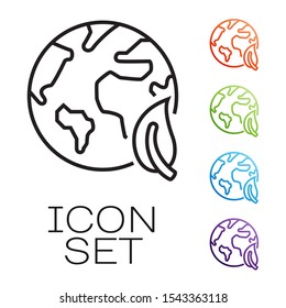 Black line Earth globe and leaf icon isolated on white background. World or Earth sign. Geometric shapes. Environmental concept. Set icons colorful. Vector Illustration