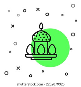 Black line Easter cake and eggs icon isolated on white background. Happy Easter.  Vector Illustration