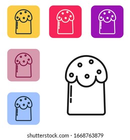 Black line Easter cake icon isolated on white background. Happy Easter. Set icons in color square buttons. Vector Illustration