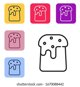 Black line Easter cake icon isolated on white background. Happy Easter. Set icons in color square buttons. Vector Illustration