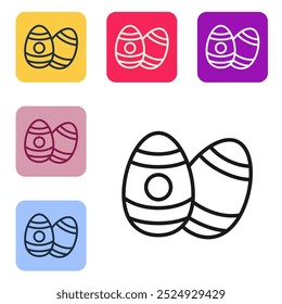 Black line Easter egg icon isolated on white background. Happy Easter. Set icons in color square buttons. Vector