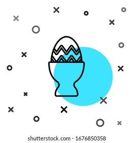 Black line Easter egg on a stand icon isolated on white background. Happy Easter. Random dynamic shapes. Vector Illustration