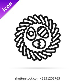 Black line Easter egg in a wicker nest icon isolated on white background. Happy Easter.  Vector Illustration