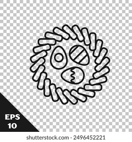 Black line Easter egg in a wicker nest icon isolated on transparent background. Happy Easter.  Vector Illustration