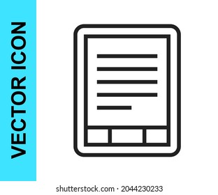 Black line E-Book reader icon isolated on white background.  Vector
