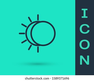 Black line Eclipse of the sun icon isolated on green background. Total sonar eclipse.  Vector Illustration